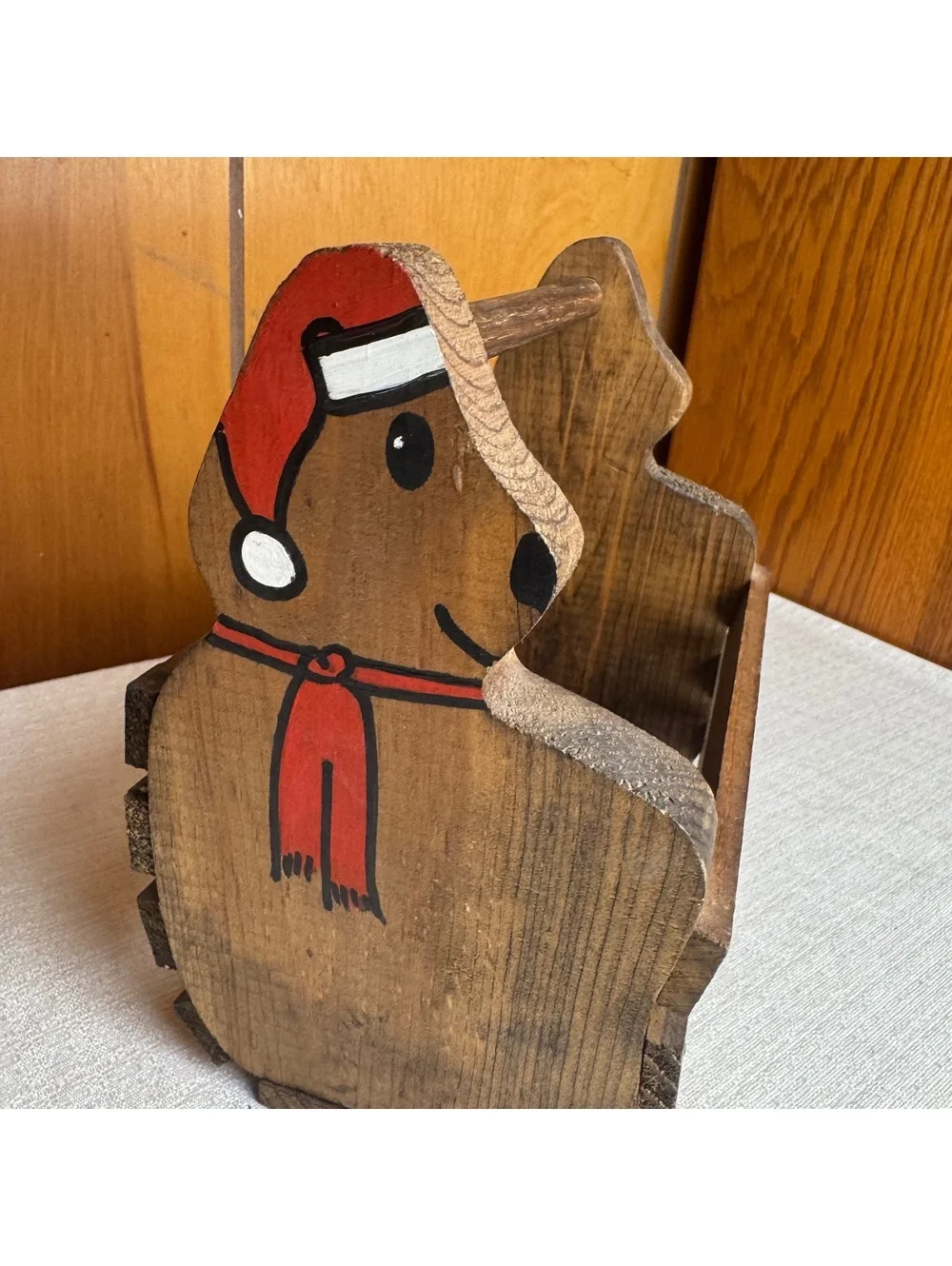 Vintage Wooden Teddy Bear Basket Christmas Storage Caddy Rustic Holiday Decor